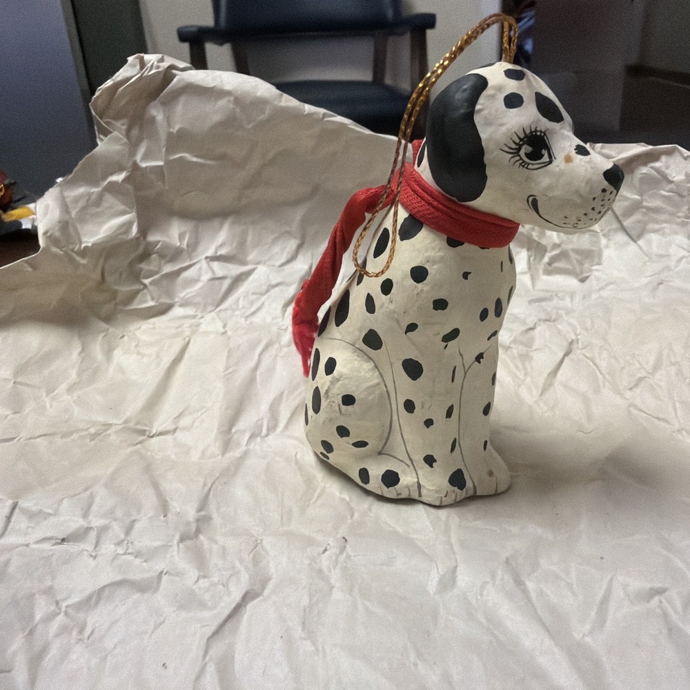 ADORABLE Folk Art Dog Paper Mache~Winter Dalmatian~Christmas Tree Ornament
